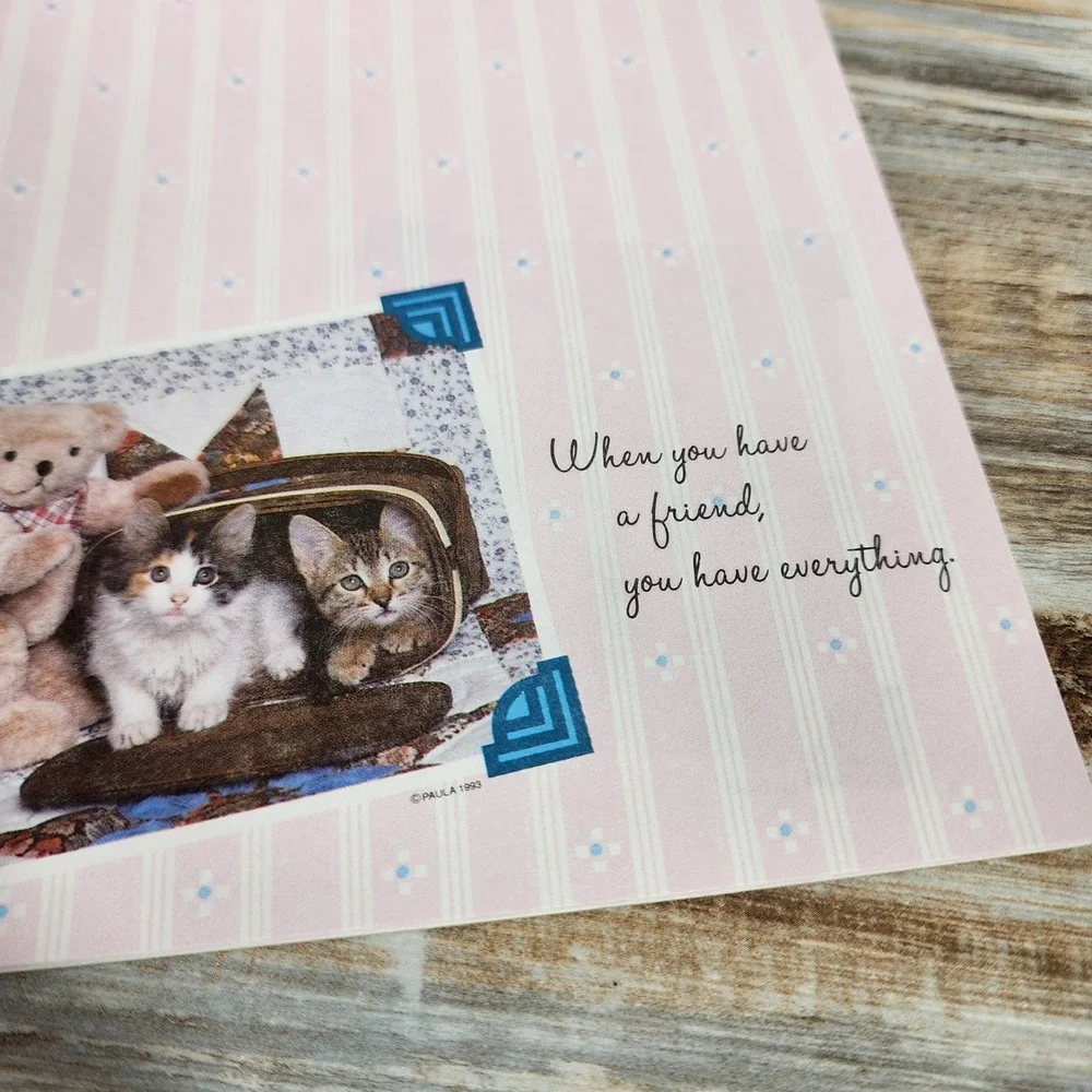 Vintage 1993 CM Paula Co Teddy Bear Kitten Stationery Pad 9x6 ASP481 USA Made